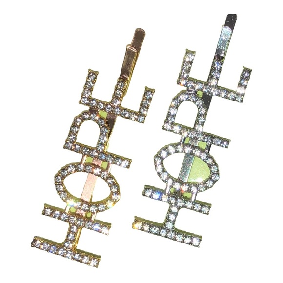 2 sets Gold and silver plated gemstone bling HOPE monogrammed hair clips set-$15 - Picture 3 of 11